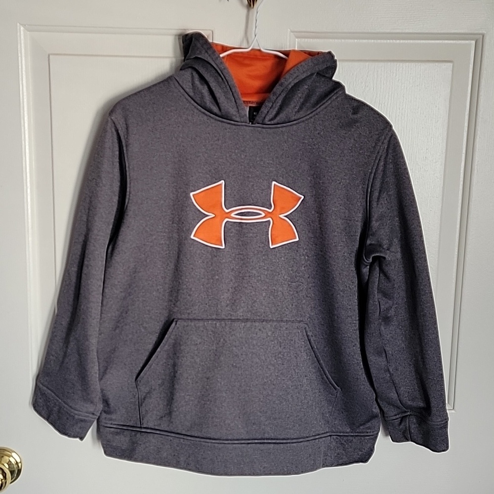 Under Armour hoodie  youth XL, gray and orange.